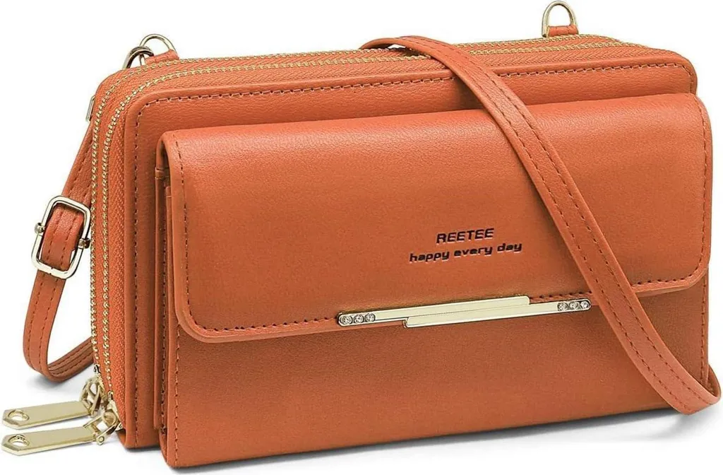 Sacoche Téléphone Femme RFID avec 24 Fentes Cartes - Design Marron Chic