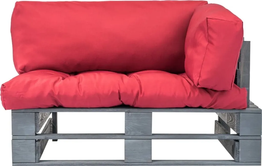 Salon de jardin palettes pin rouge, canapé avec coussins, idéal terrasse