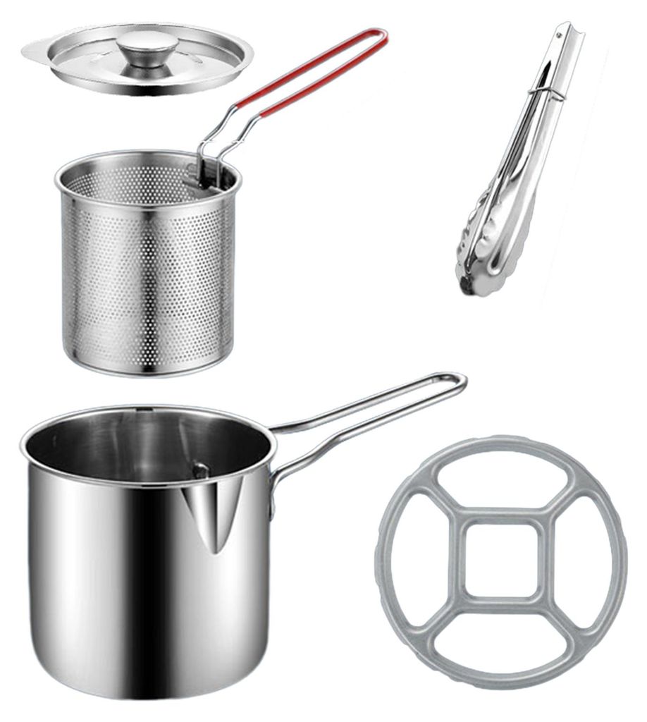 1,2-Liter-Fritteuse aus Edelstahl mit Frittierkorb und Clip, großes Fassungsvermögen, spülmaschinenfest, mit Frittierölfilter und Speckfettbeh...