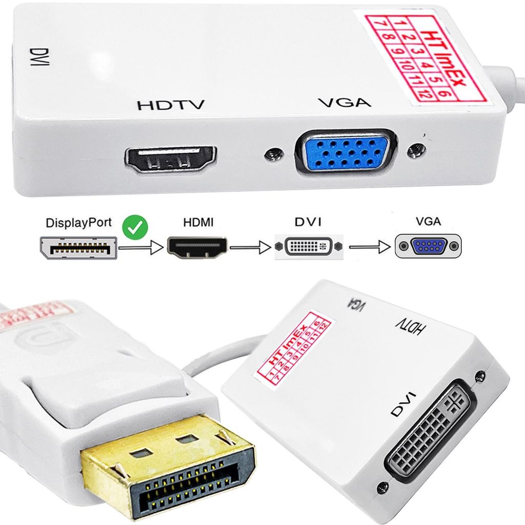 DP DisplayPort zu HDMI DVI VGA Adapter Kabel 3in1 Video Konverter für TV Beamer Bildschirm