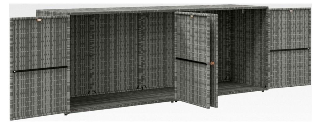 Gartenschrank aus PE-Rattan mit pulverbeschichtetem Stahlrahmen und Akazienholzgriffen, Grau 198x55,5x80 cm für Garten, Terrasse und Balkon