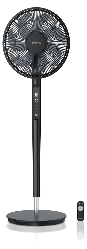 Ventilatore da piedistallo Brandson con motore DC, ventilatore con telecomando, molto silenzioso, risparmio energetico, oscillazione a 60°, 90° e 120°, timer, 9 impostazioni di velocità, nero