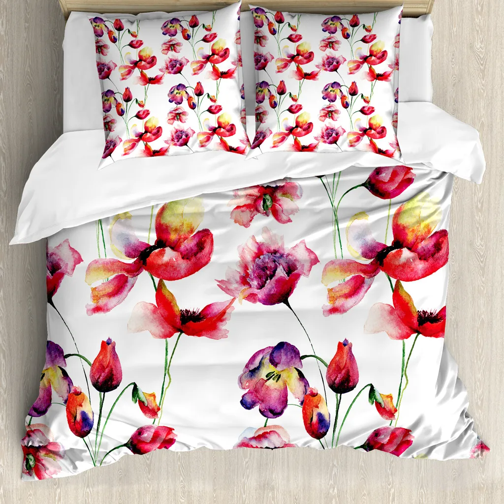 Set Letto ABAKUHAUS Tulip 155x220: Copripiumino Anallergico Rosso-Bianco