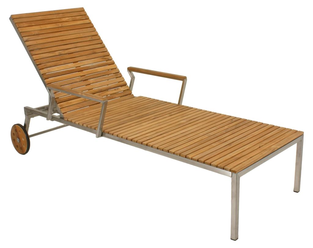 Sonnenliege SOFIE Verstellbar Silber Edelstahl Teak | Gartenliege mit Rollen Relaxliege Wetterfest
