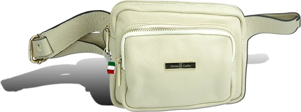 Florence Sac Banane D2OTF142W en Cuir Véritable Beige et Blanc Élégant