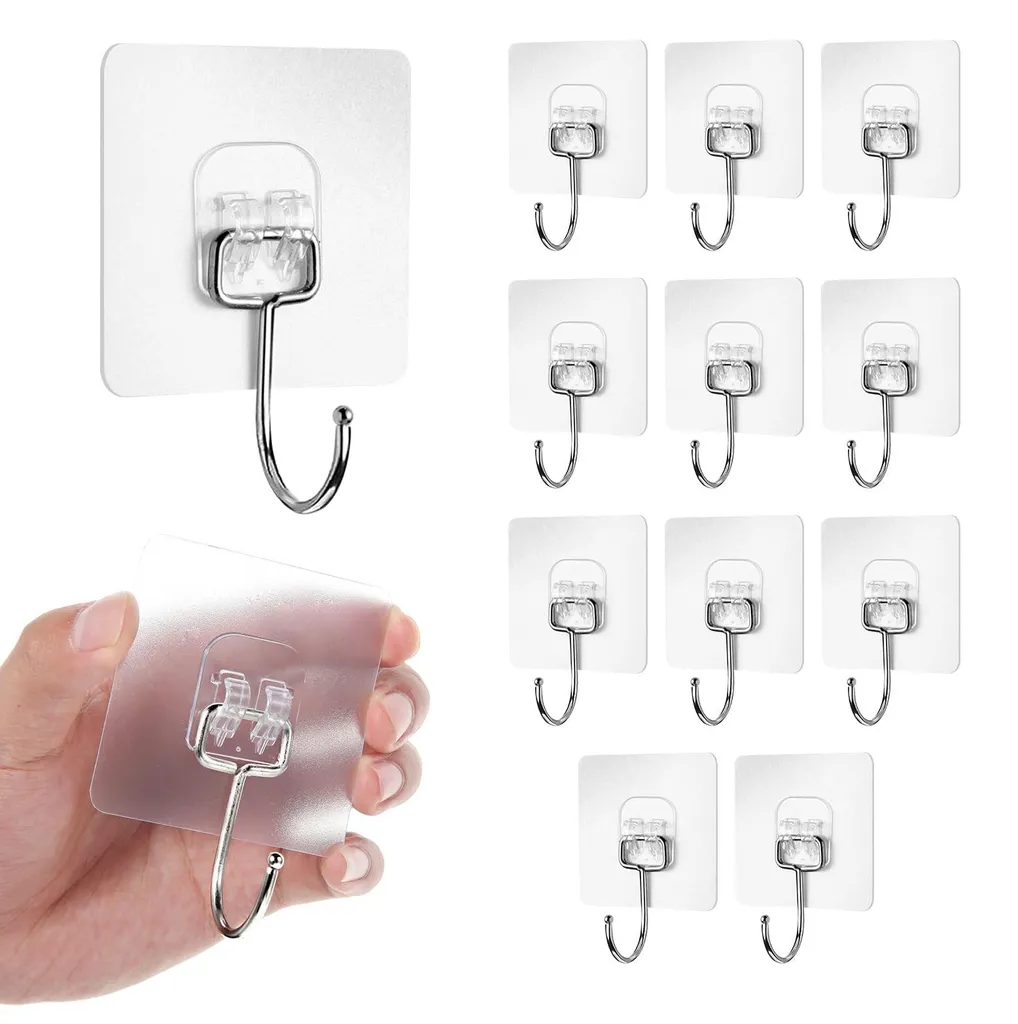Patères murales adhésives transparentes lot de 12 pour cuisine et bain