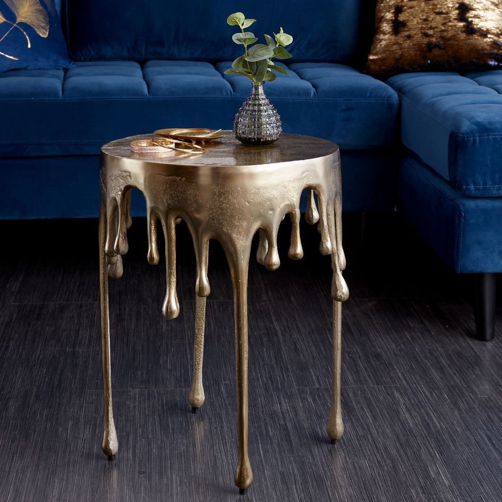 riess-ambiente Extravaganter Beistelltisch LIQUID LINE 50cm gold Tropfen-Design Metall Aluminium rund Couchtisch Tisch