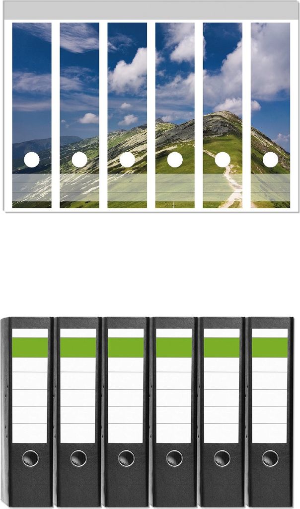 Wallario 6 Stück breite Ordner inkl. Klebeetiketten mit Motive Alpenluft - Set mit Rückenschildern / Ordnerrücken Stickern