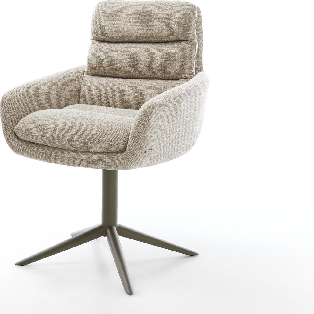 DELIFE Drehstuhl Abelia-Flex mit Armlehnen Webstoff Soft Beige Fußkreuz Effektfinish Titan 360° drehbar Wippfunktion