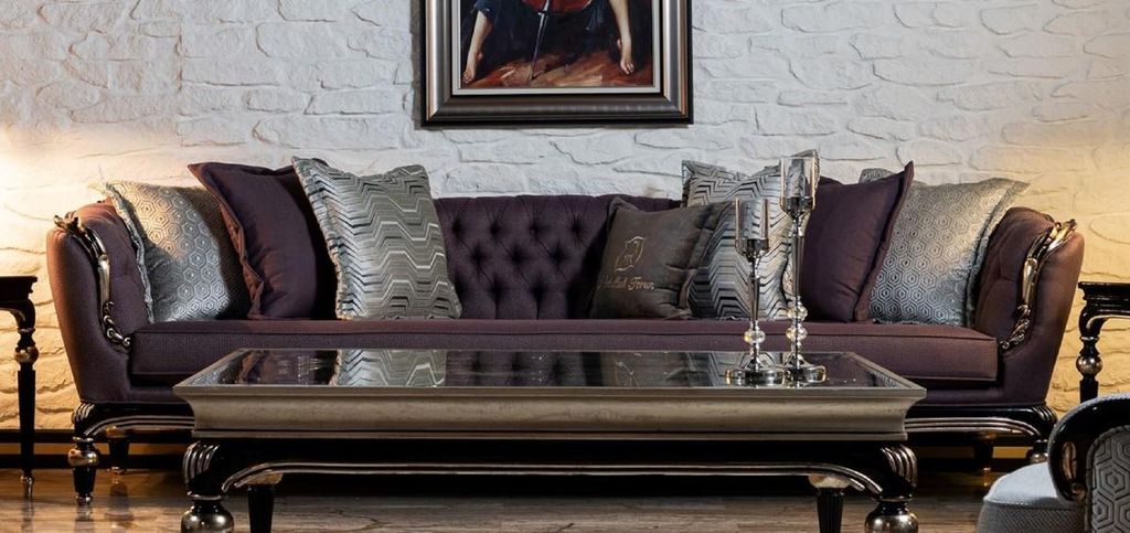 Casa Padrino Luxus Barock Sofa Lila / Schwarz / Silber - Handgefertigtes Wohnzimmer Sofa - Barock Wohnzimmer Möbel