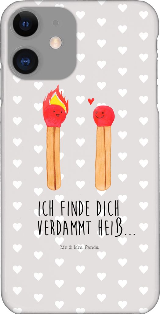 Mr. & Mrs. Panda Iphone 11 Handyhülle Streichhölzer - Grau Pastell - Geschenk, XS, Cover, Freundin, Liebesbeweis, Smartphone Hülle, Handy Schutz...