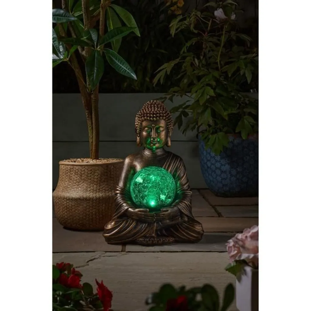 Statue de Bouddha solaire lumineuse décorative pour terrasse et balcon