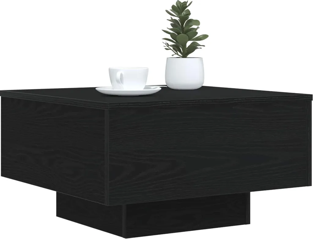 Table basse noire effet bois de chêne 55x55 cm robuste et compacte