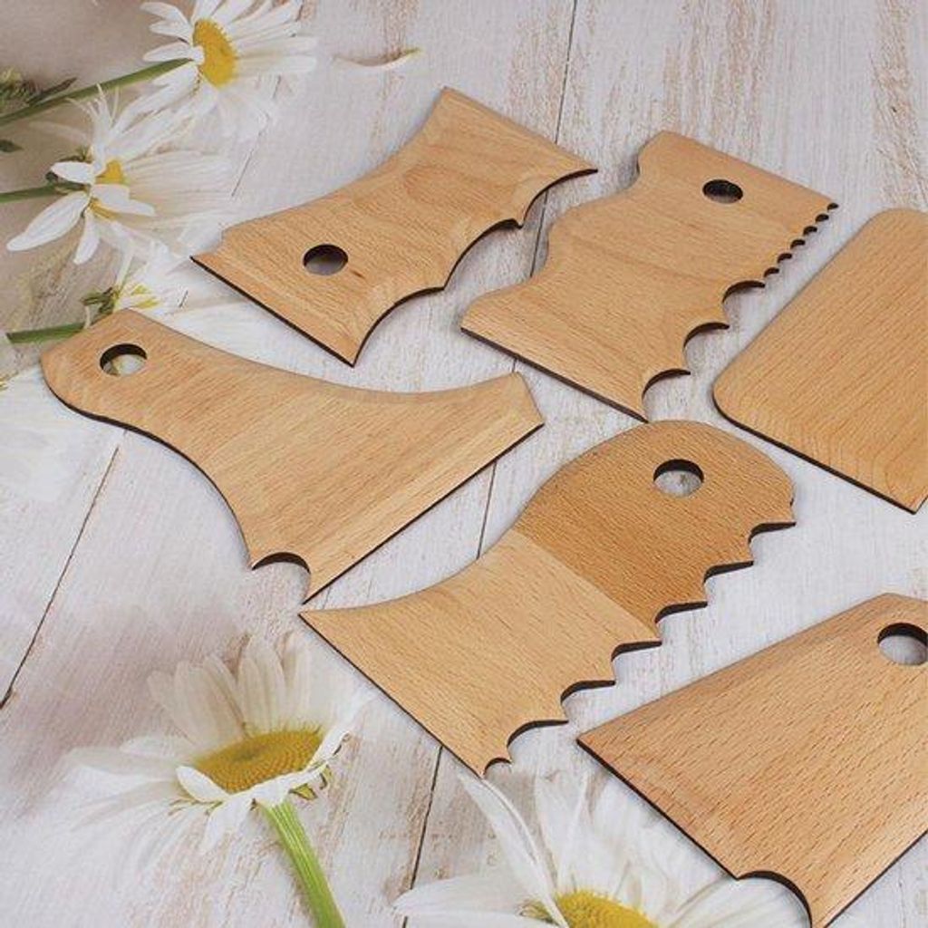 Keramik-Formset - 7-teilig - Holz - Ergonomisch - Vielfältige Formen - Für Keramik - Holzwerkzeug