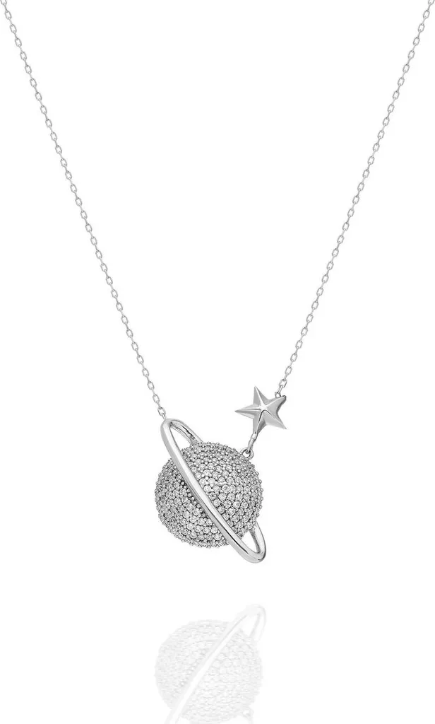 Bijou Collier Planète Argent 925 pour Femme avec Pendentif Étoilé Chic
