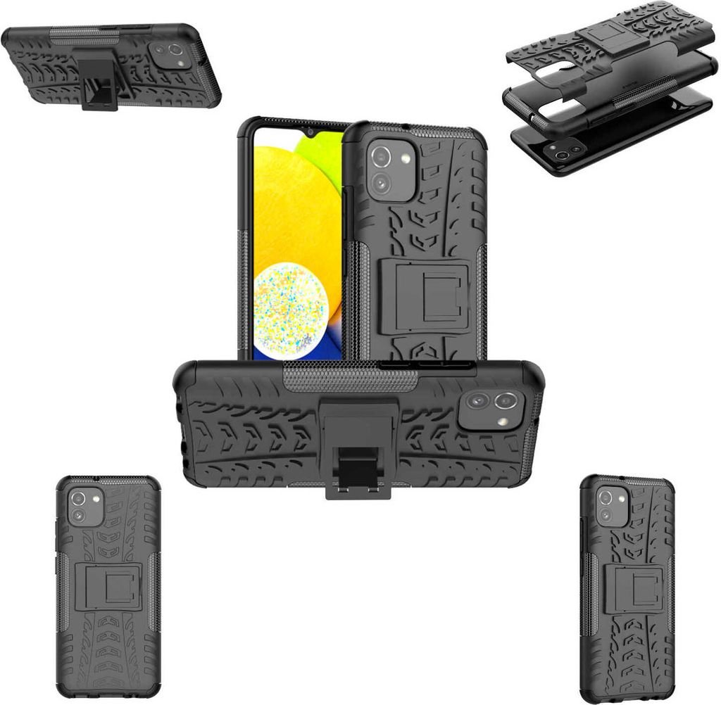 Für Samsung Galaxy A03 Hybrid Outdoor Schwarz Handy Tasche Etui Hülle Schutz Neu