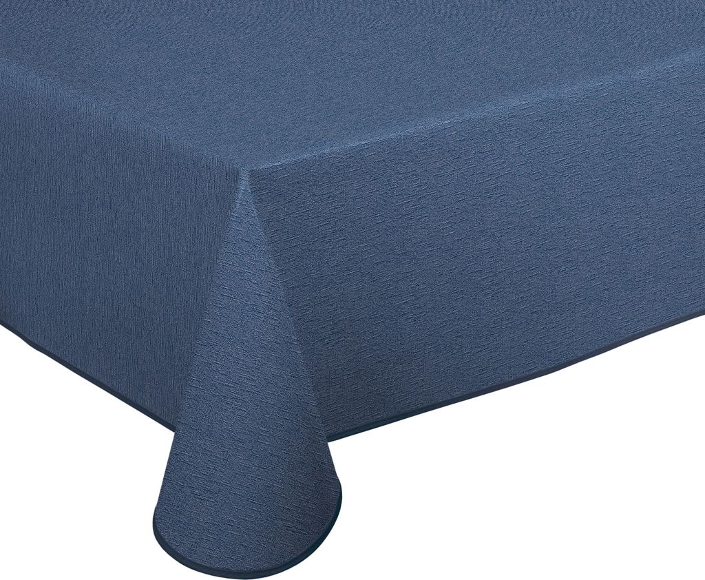 Wachstuch Tischdecke abwischbar rutschfest mit Paspelband Eckig Rund, Farbe und Größe wählbar,Leinenstruktur Blau