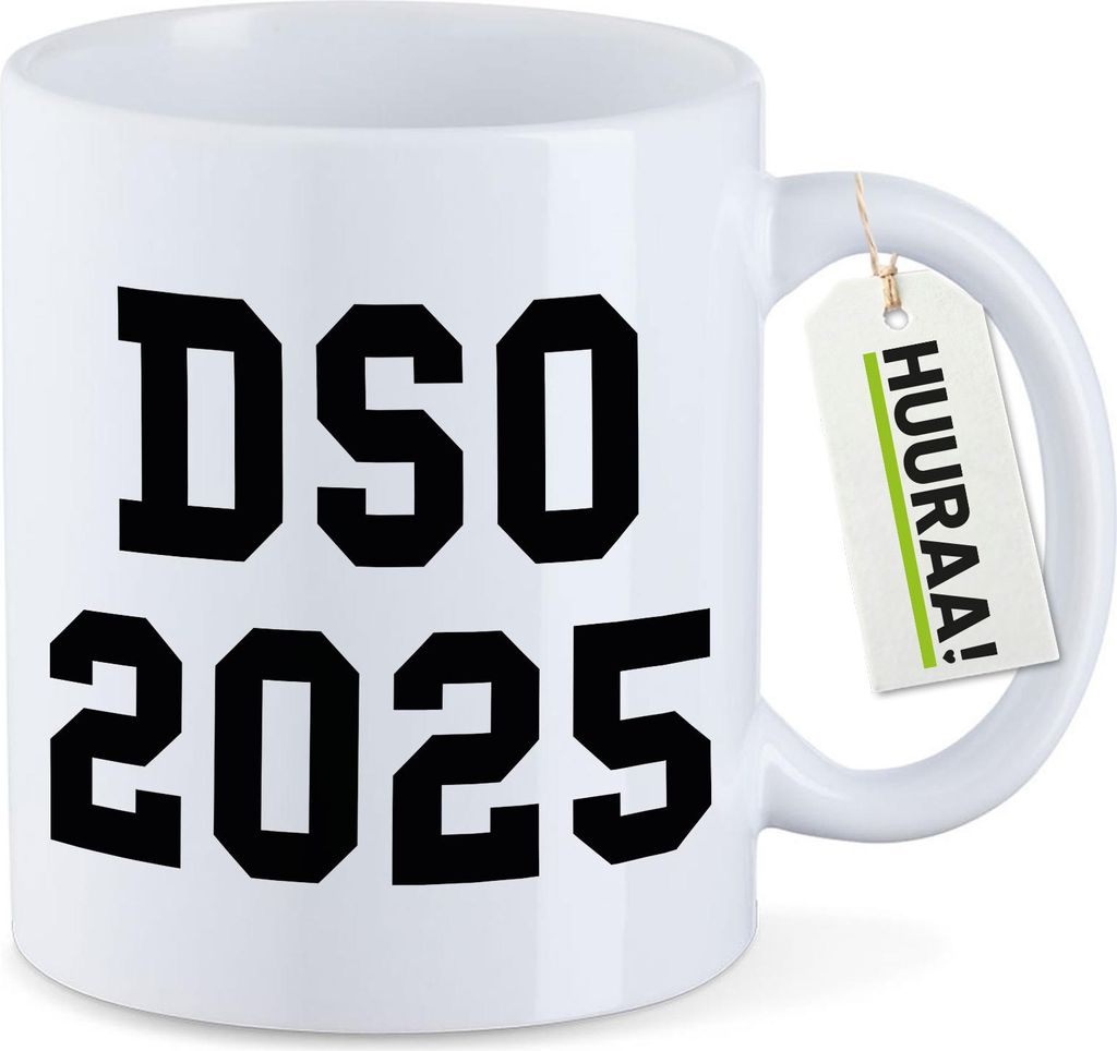 Huuraa Kaffeetasse DSO 2025 Abschluss Belgien (ndl.) 330ml Weiß Keramik Kaffeebecher Geschenkidee