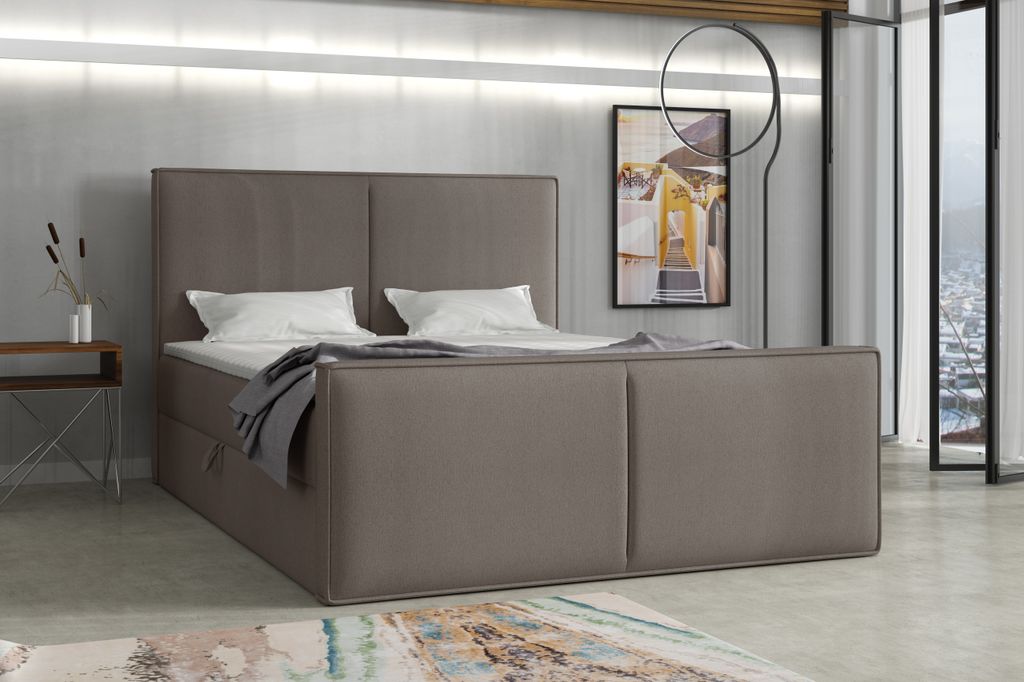 Emoebel24 Boxspringbett mit Topper und Bettkasten, Polsterbett, Doppelbett, Bett 180x200 cm Calipso Kaffeefarbe
