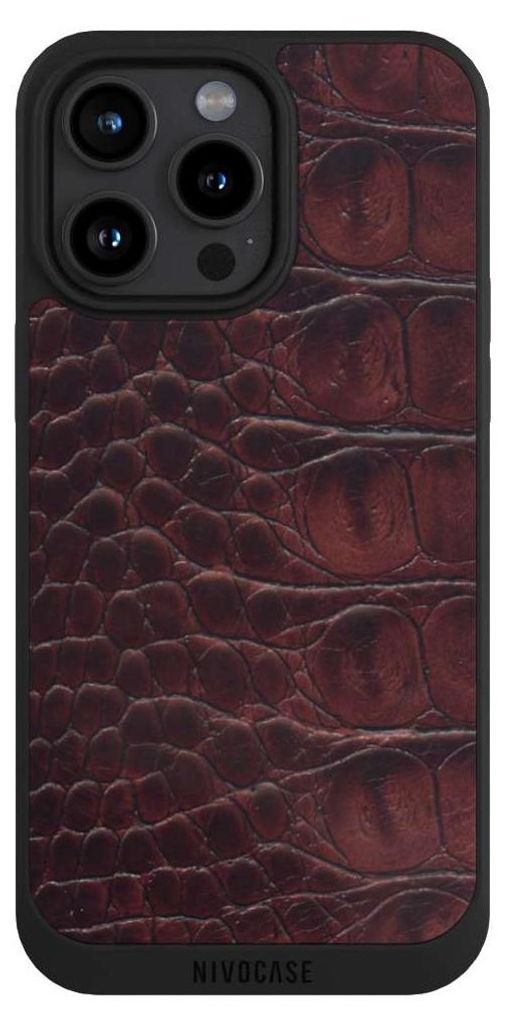 NIVOCASE Handyhülle für Apple iPhone 15 Pro Max Hülle NIVOpure Case Schwarz Animalprint Krokodil Leder