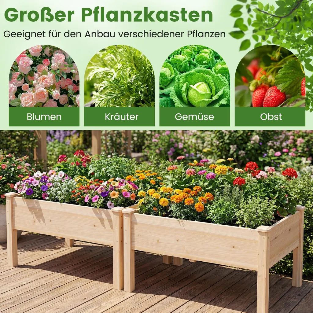 Bac à fleurs rectangulaire en bois naturel pour potager de balcon - 8
