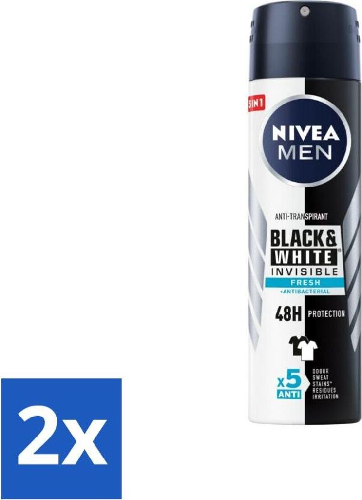 NIVEA Men Deodorant Spray Invisible für Black & White Fresh 150 ml - Vorteilspack - 2 Stücke