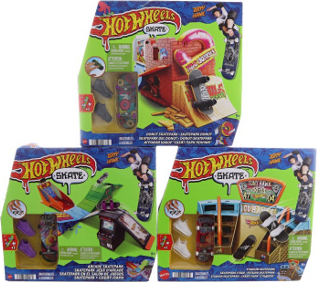 Three Hot Wheels Skate sets are displayed in their packaging against a white background.