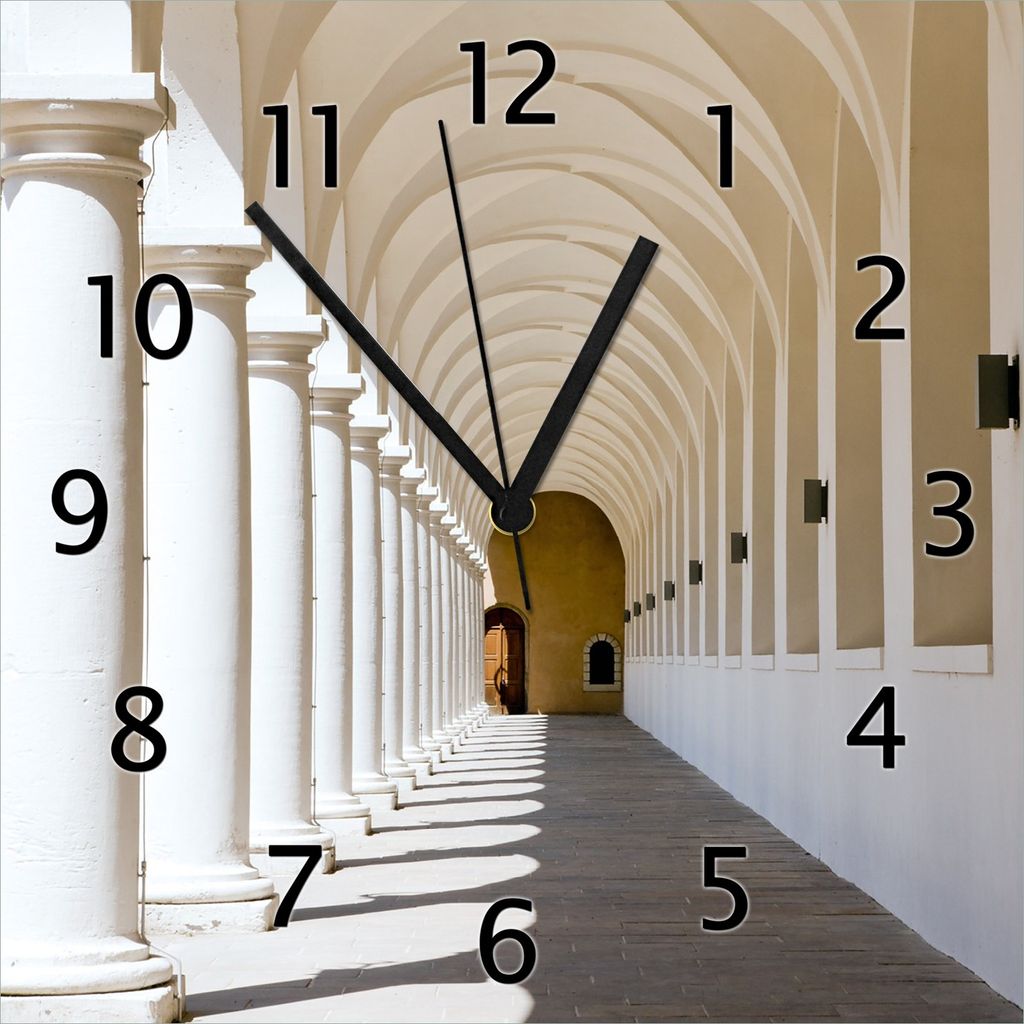 Wallario Design Wanduhr Gewölbegang aus Echtglas, Größe 30 x 30 cm