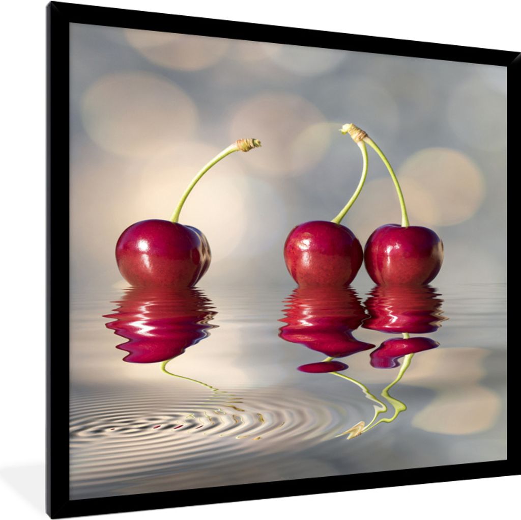 MuchoWow MuchoWow Gerahmtes Poster Kirsche - Wasser - Obst 30x40 cm - Poster mit zchwarzem Bilderrahmen - Wanddeko - Kunstdrucke