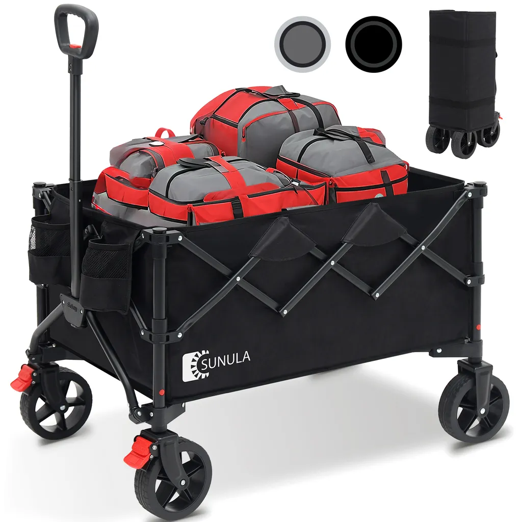 SUNULA Chariot à main pliable Bollerwagen 150L Noir capacité 150 kg