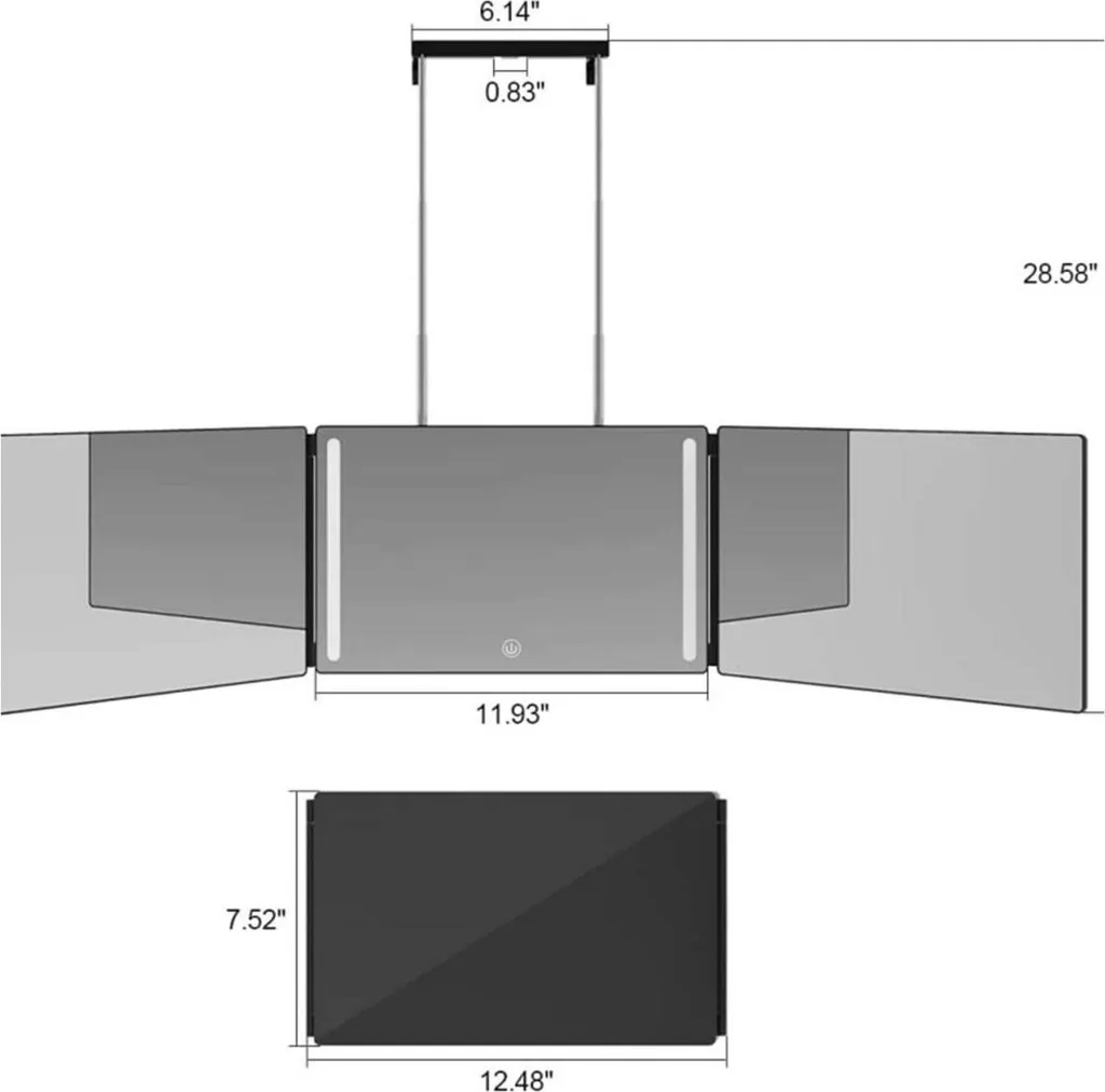 Miroir LED noir à luminosité variable avec trois volets pliables INF - 3