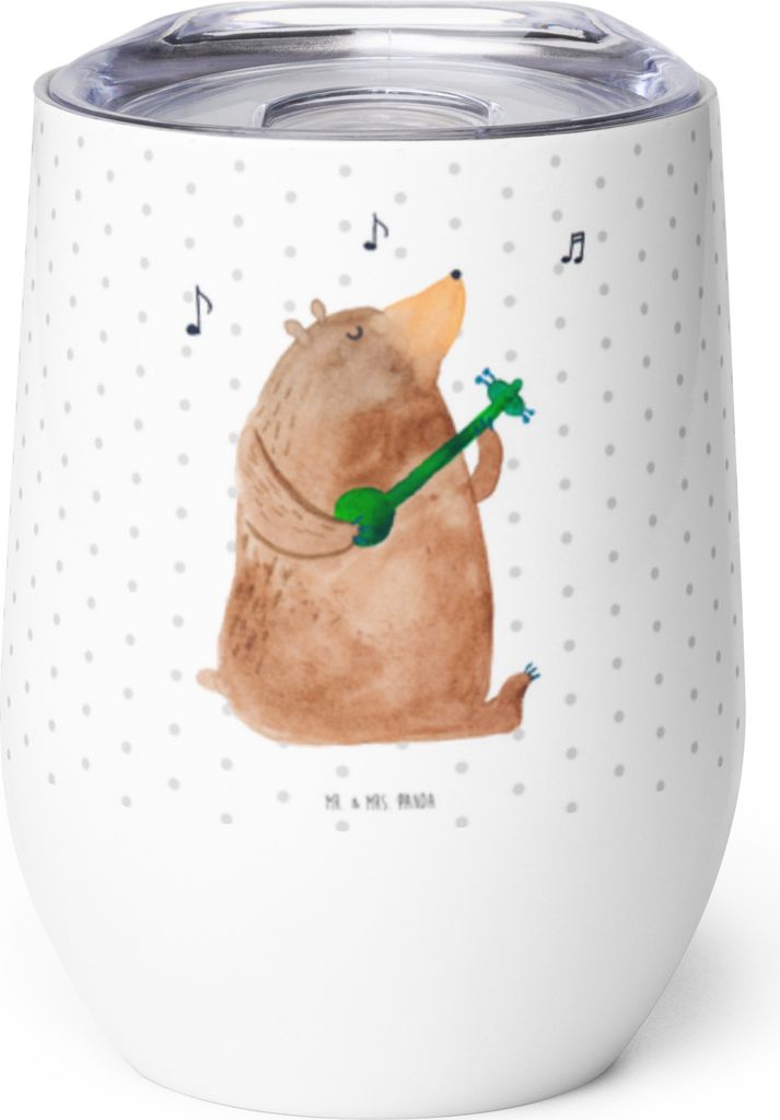 Mr. & Mrs. Panda Thermo Becher Bär Gitarre - Weiß - Geschenk, Outdoor, Edelstahlbecher, Thermobecher, kaffee tasse, thermosbecher, Teddy