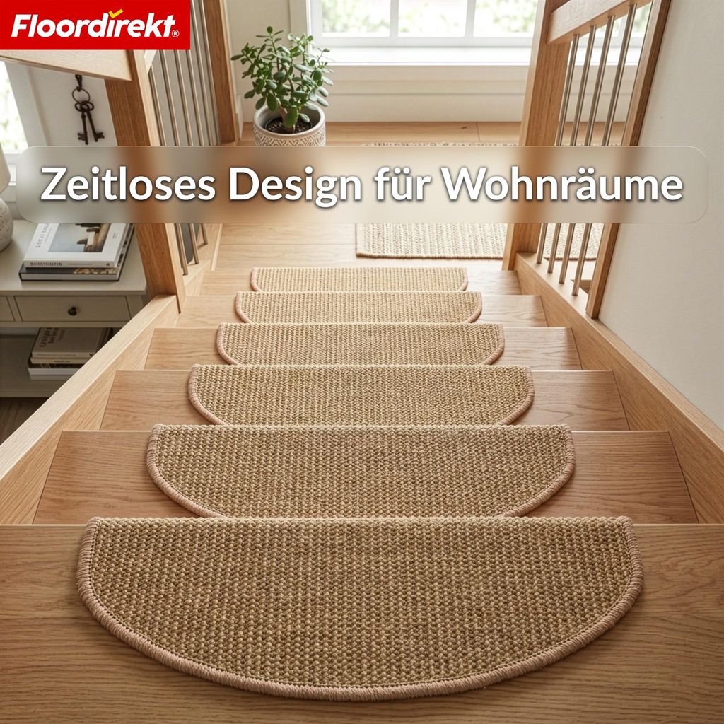 Floordirekt Sisal Stufenmatte Pearl, halbrunde Treppenmatte