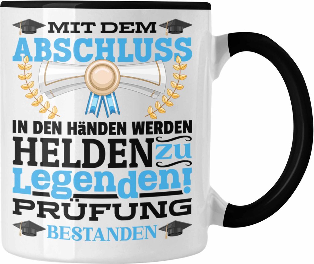 Trendation - Prüfung Bestanden Geschenk Tasse Geschenkidee Bestandene Prüfung Abschluss 2023 Master Bachelor Doktor (Schwarz)