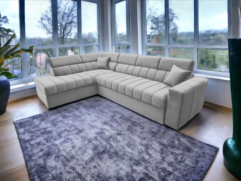 Ecksofa LUX L-form Polsterecke mit Schlaffunktion und Bettkasten, Farbe Hellgraau Amor Velvet 19, Couchgarnitur, Sofagarnitur, Schlafsofa, Wohnzimm...