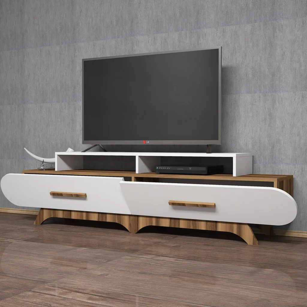 Meuble TV Flora CNF Skye Decor Noyer et Blanc en Mélaminé 205 cm