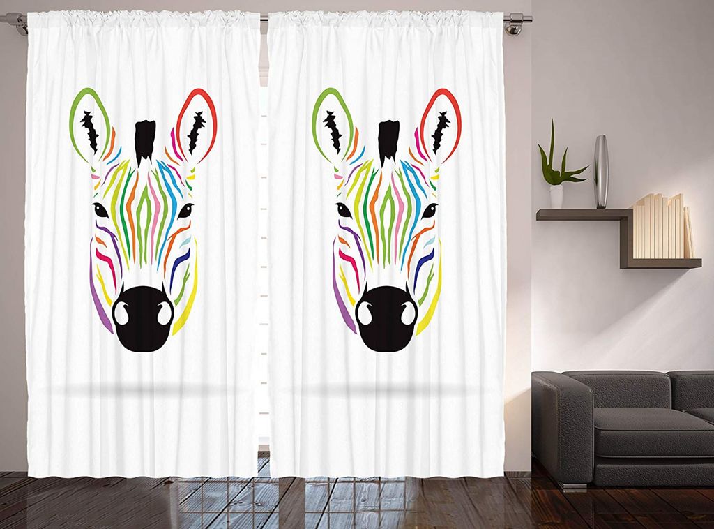 ABAKUHAUS Zebra Rustikaler Gardine, Bunt Exotisch Lustig, Schlafzimmer Kräuselband Vorhang mit Schlaufen und Haken, 280 x 225 cm, Mehrfarbig