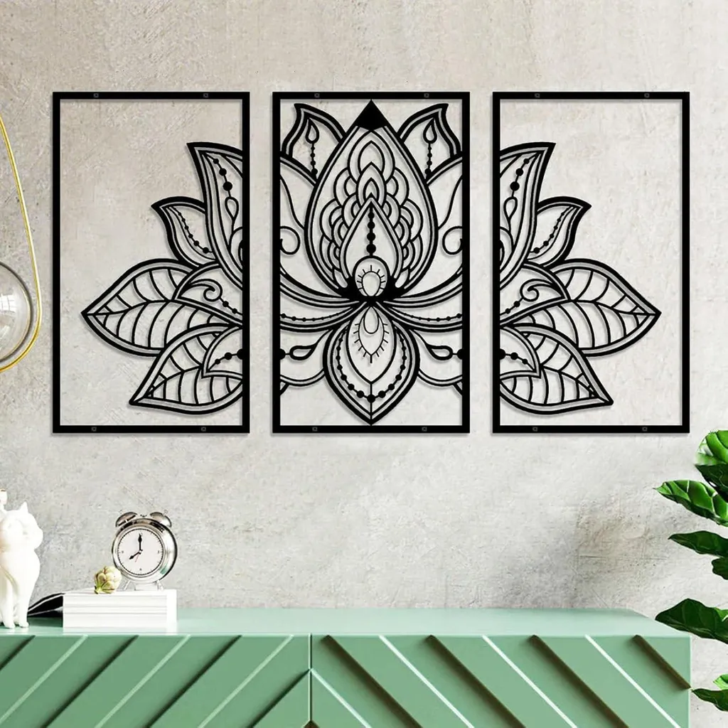 Décoration murale en métal Lotus Noir 110x56cm pour salon chic