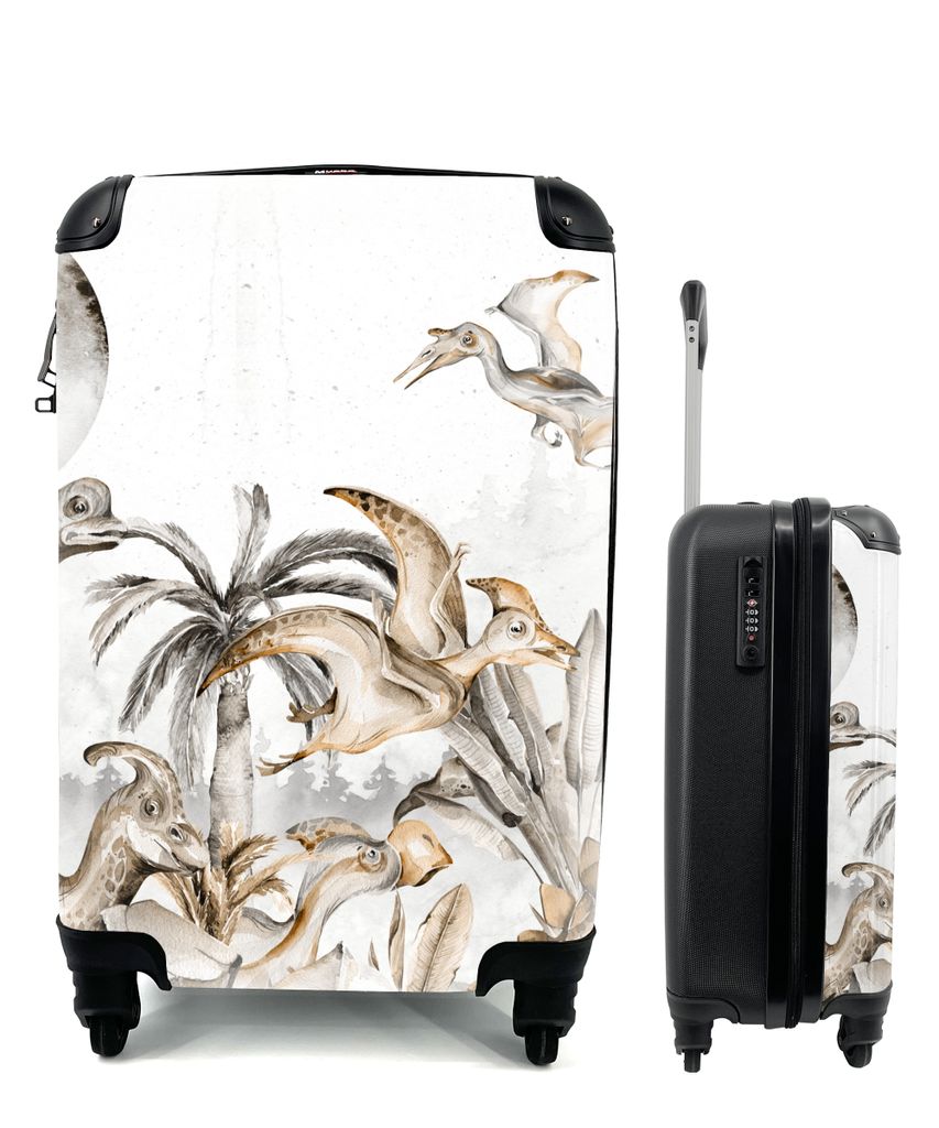 MuchoWow Koffer Handgepäck Trolley Rollkoffer Kleine Reisekoffer mit 4 Rollen - Dino - Dschungel - Natur - Tiere - Kinder - Kinder - Cabin Size ...
