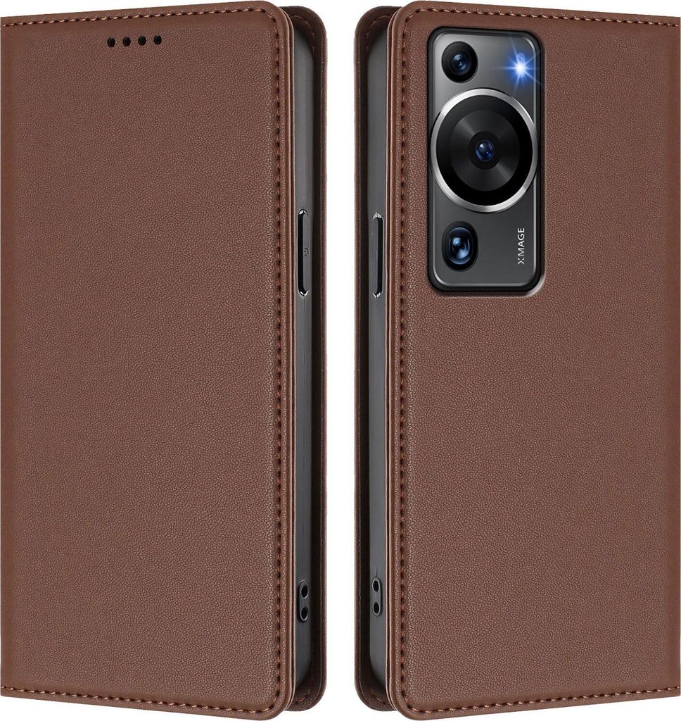 Handyhülle für Huawei P60 / P60 Pro, Kunstleder Klapphülle Stoßfeste Magnetische Hülle mit Ständer Braun