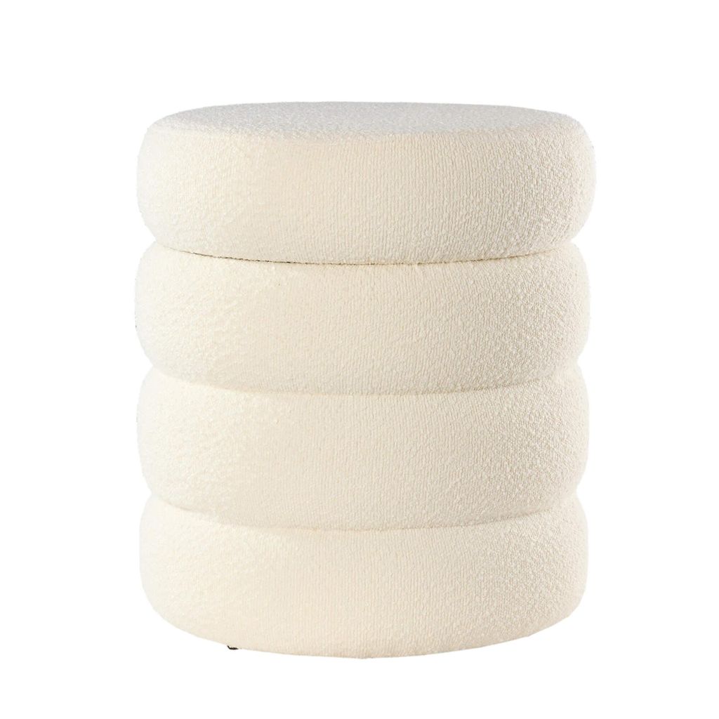 AREBOS : Tabouret de rangement en tissu bouclé crème – Image du produit 