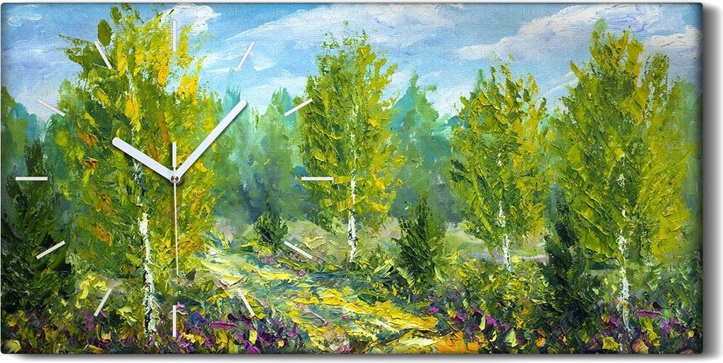 Wandkunst Leinwand Bild Uhr Geräuschlos Kunstdruck 60x30 Ölgemälde Wald Bäume - weiße Hände