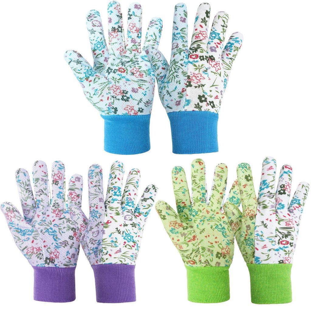 Gartenhandschuhe, 3er-Set, rutschfeste Arbeitshandschuhe, Einheitsgröße, Schutzhandschuhe mit PVC-Noppen und reißfestem Canvas-Stulpen für Pfla...