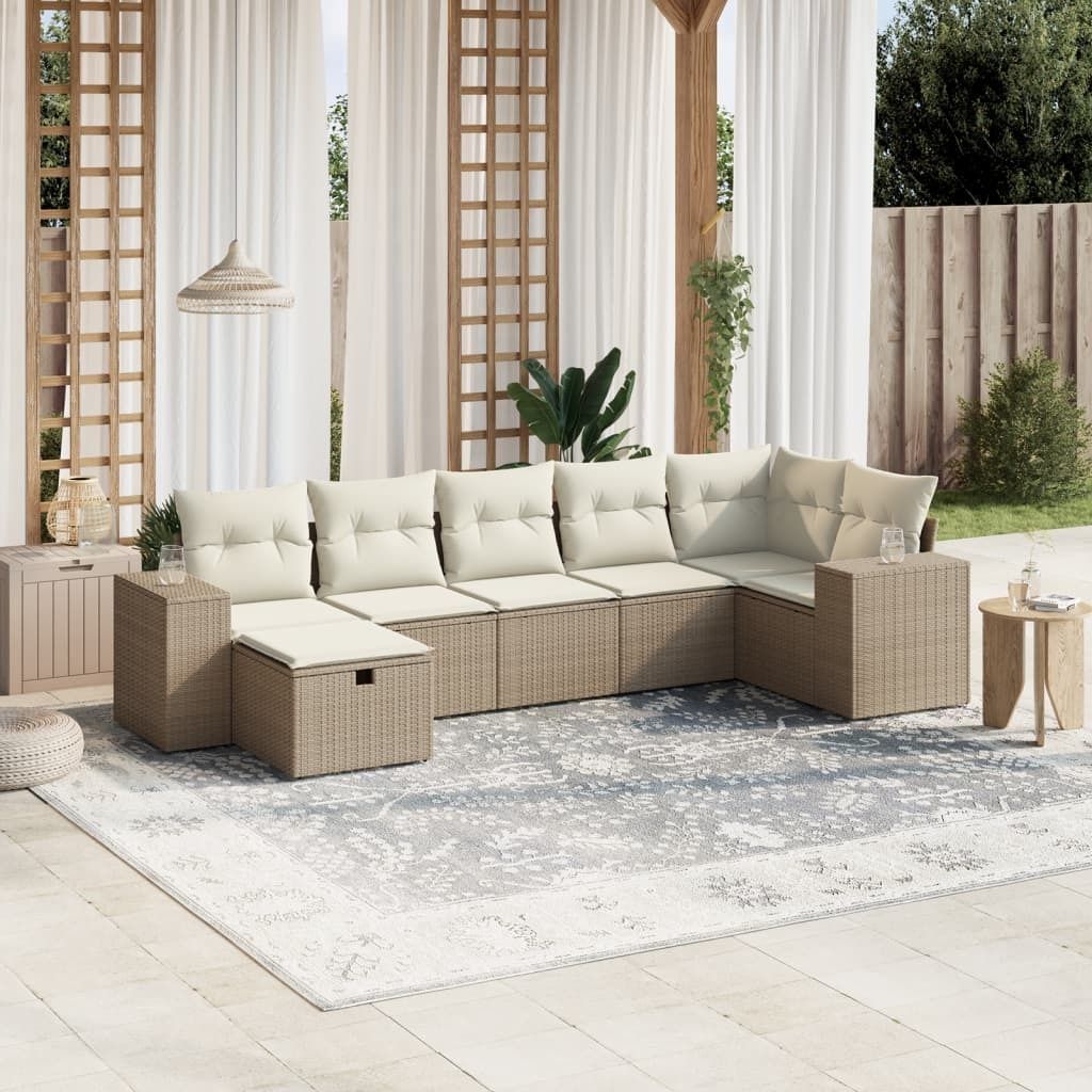 Maison Exclusive - 7-tlg. Garten-Sofagarnitur mit Kissen Beige Poly Rattan