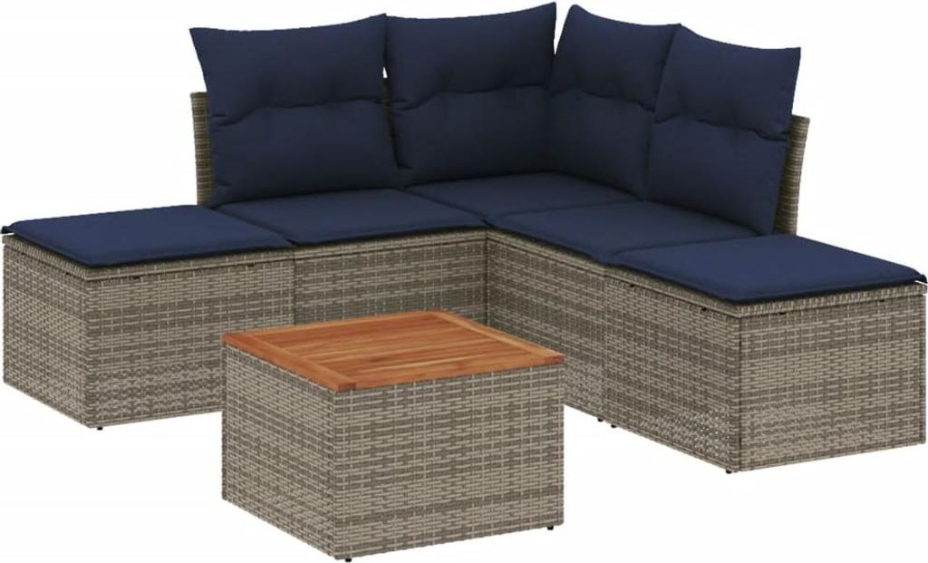 vidaXL 6-teiliges Gartensofa-Set mit Kissen, grau, Polyrattan