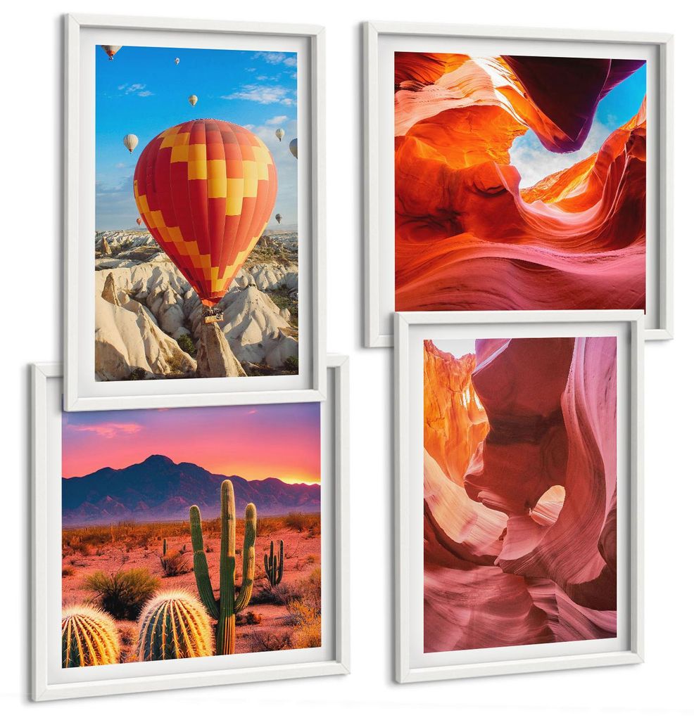 Bilder Set 4-teilig im weißen Rahmen – Wandbilder 4 Stück – gerahmte Poster für Wohnzimmer, Schlafzimmer und Flur – 50x50 cm - 40x60 cm ...