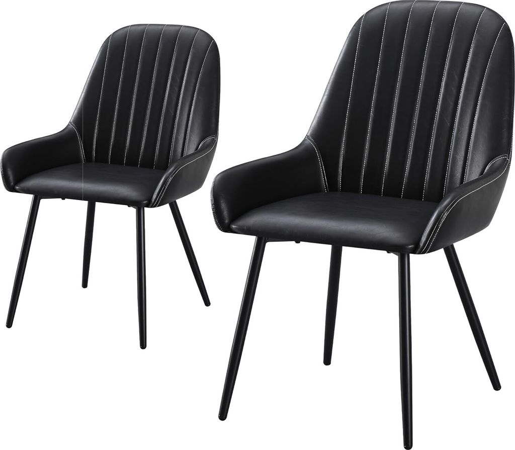 STANEW 2 Esszimmerstühle mit Rückenlehne, Küchenstühle Vintage, Sitzfläche aus Kunstleder und Metallbeine mit genähtem Design, Schwarz