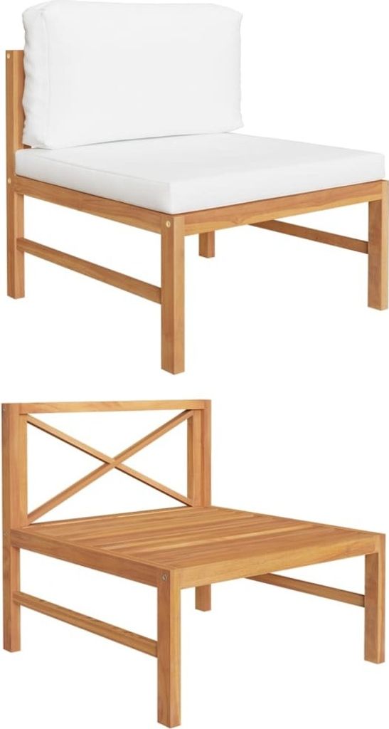 Mittelsofa mit Creme Kissen Teak Massivholz