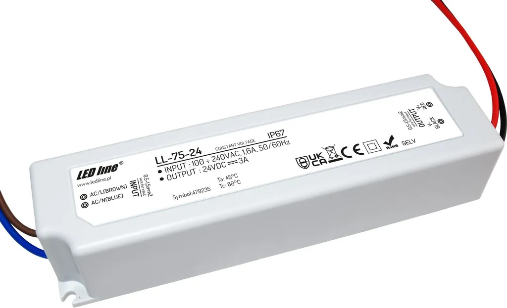 Alimentation LED 24V 75W Étanche IP67 Transformateur Basse Tension 3A