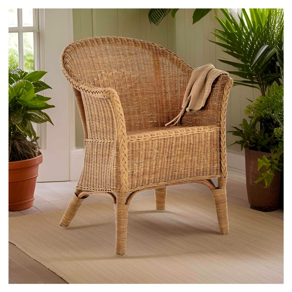 Rattansessel Natur/Esszimmersessel Korbsessel/Rattanmöbel mit Armlehnen Lounge Flechtsessel (Honig-Dunkel)